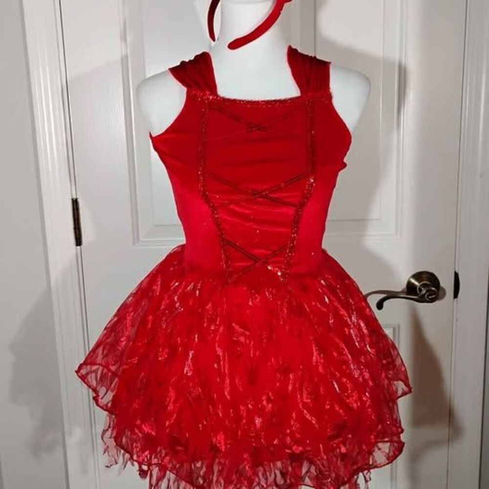 Red Devil Halloween Costume Girls L Petite Womens XS Tutu Dress 5 Piece Set